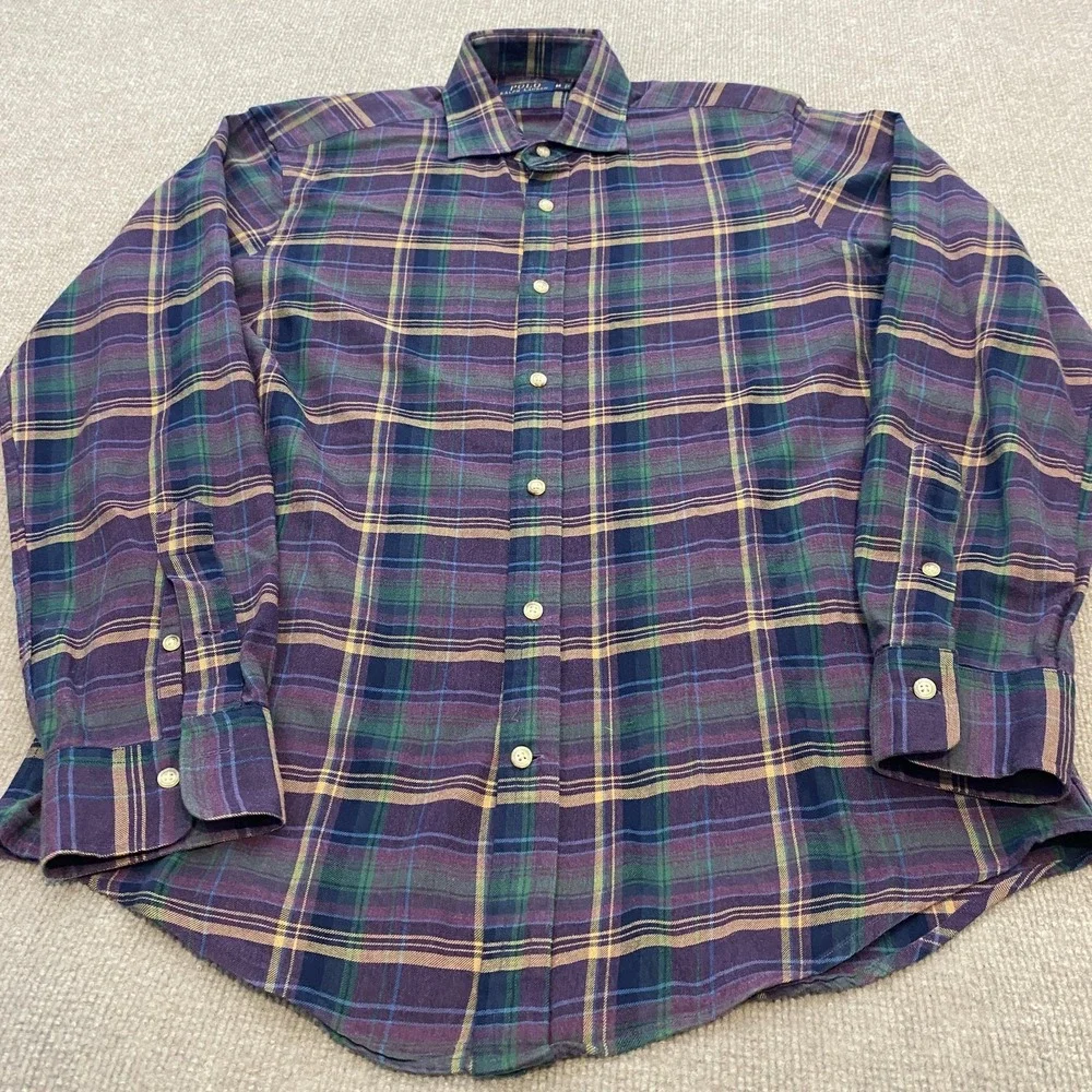 Polo Ralph Lauren Shirt Mens Medium Plaid Woven Long Sleeve 90s Classic Preppy